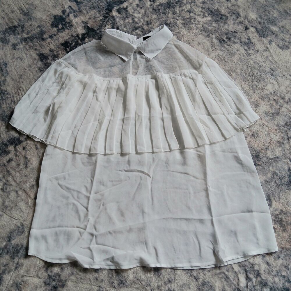 Ashley Stewart White Sleeveless Ruffle Sheer Blouse Size 10/12